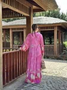 Reyla viskon katleya elbise pembe