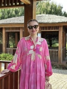 Reyla viskon katleya elbise pembe