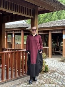 Fermuarlı Oysho tasarım elbise Bordo