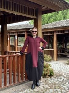 Fermuarlı Oysho tasarım elbise Bordo