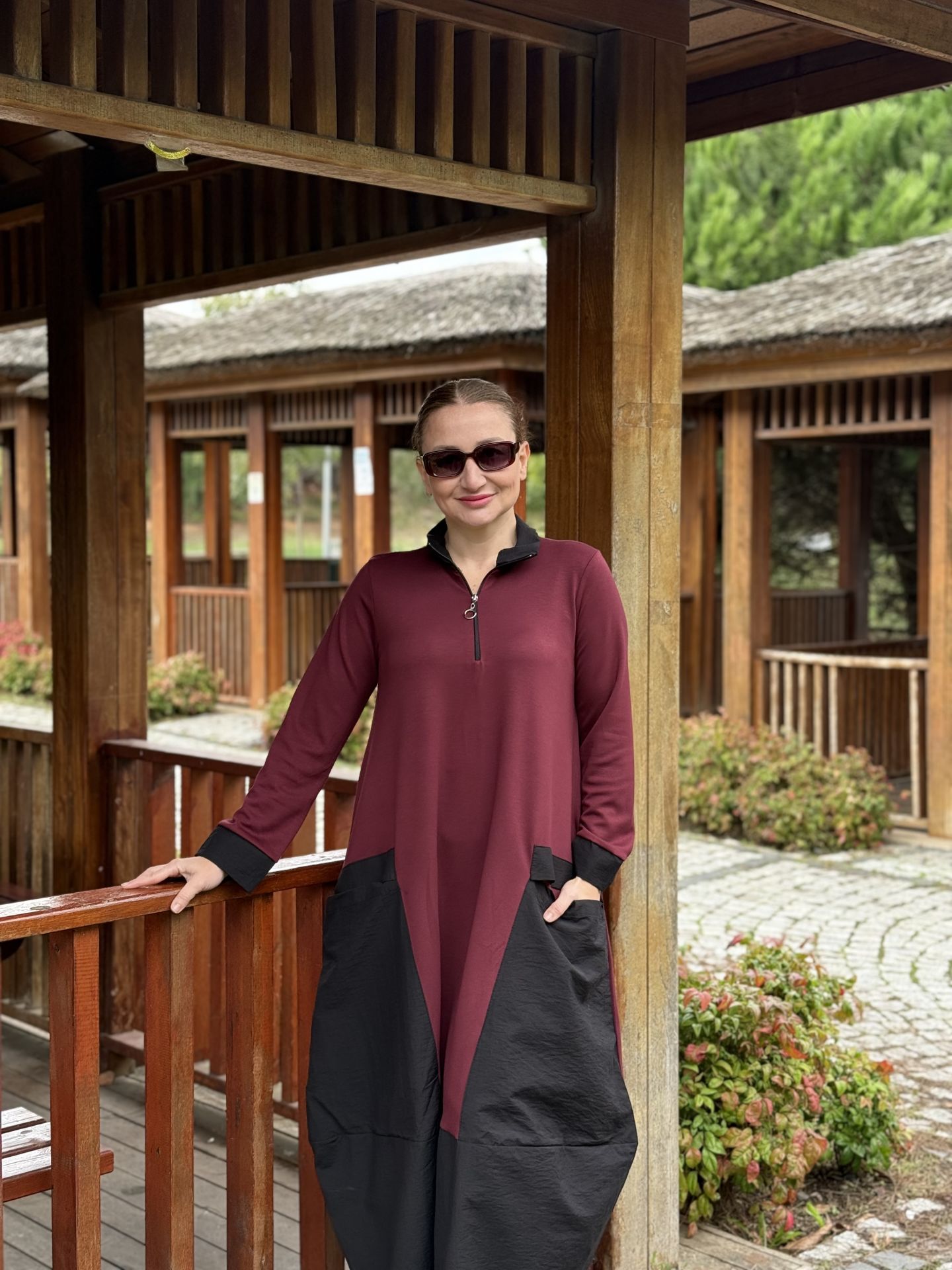 Fermuarlı Oysho tasarım elbise Bordo