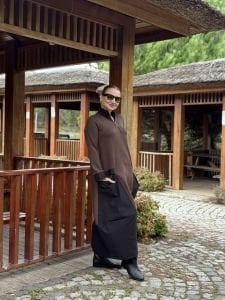 Fermuarlı Oysho tasarım elbise kahve