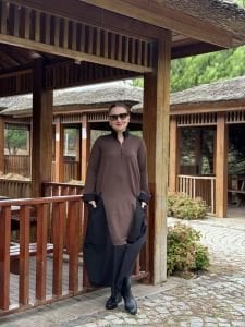 Fermuarlı Oysho tasarım elbise kahve