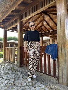 Leopar pamuklu pantolon