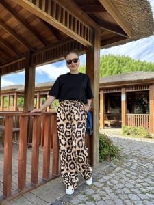 Leopar pamuklu pantolon