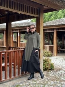 Fermuarlı Oysho tasarım elbise Haki