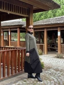 Fermuarlı Oysho tasarım elbise Haki