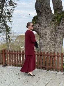 Afili Sandy Pile etek takım bordo