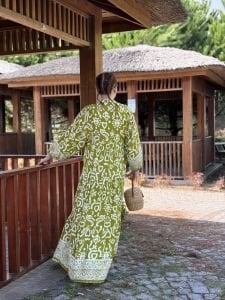 Viskon Yağ yeşili kalp katleya elbise