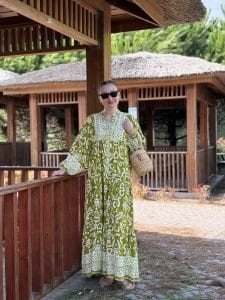 Viskon Yağ yeşili kalp katleya elbise