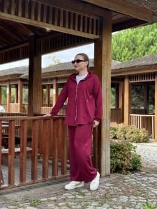 2263 Oysho takım fermuarlı Bordo