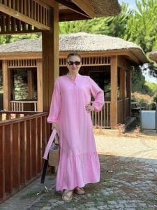 Polo Tensel pamuk KEMERLİ elbise pembe
