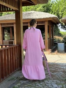 Polo Tensel pamuk kemerli  elbise pembe