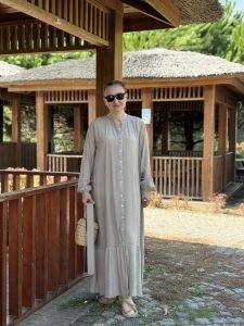 Polo Tensel pamuk KEMERLİ  elbise taş
