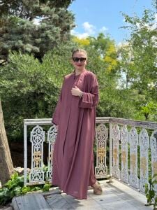 Modal tensel Abaya Takım Gülkurusu