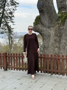 Afili Sandy Pile etek takım Kahve