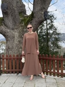 Afili Sandy Pile etek takım Camel