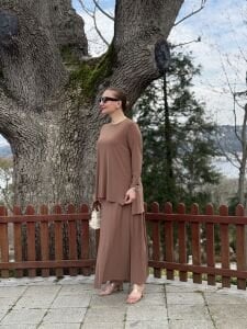 Afili Sandy Pile etek takım Camel