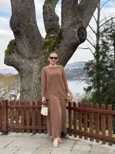 Afili Sandy Pile etek takım Camel