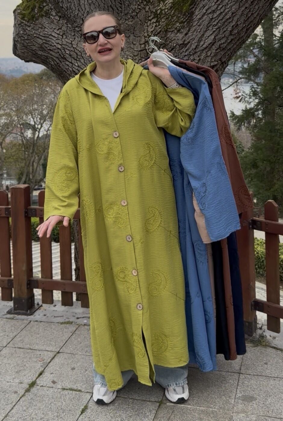 Eleni nakışlı kap-trenç Yağ yeşili