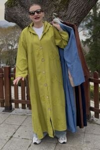 Eleni nakışlı kap-trenç Yağ yeşili