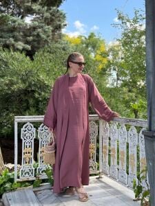 Modal tensel Abaya Takım Standart Beden - GÜL KURUSU