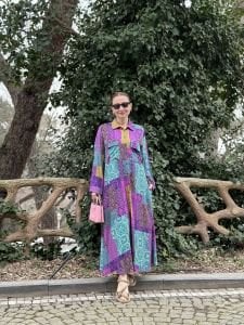 Mor-pembe Patchwork gömlek elbise