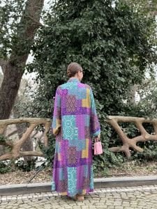 Mor-pembe Patchwork gömlek elbise