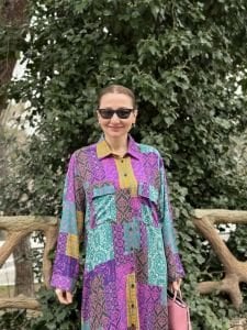 Mor-pembe Patchwork gömlek elbise