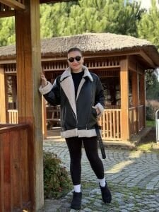 Z.r  kürklü deri mont Kırık beyaz