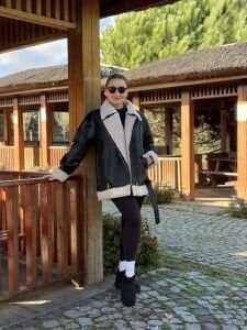 Z.r  kürklü deri mont Kırık beyaz