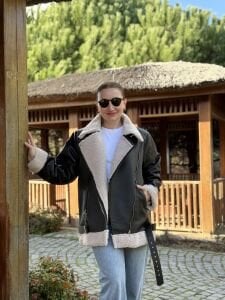 Z.r  kürklü deri mont Kırık beyaz