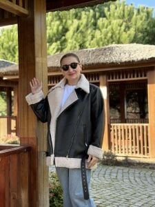 Z.r  kürklü deri mont Kırık beyaz