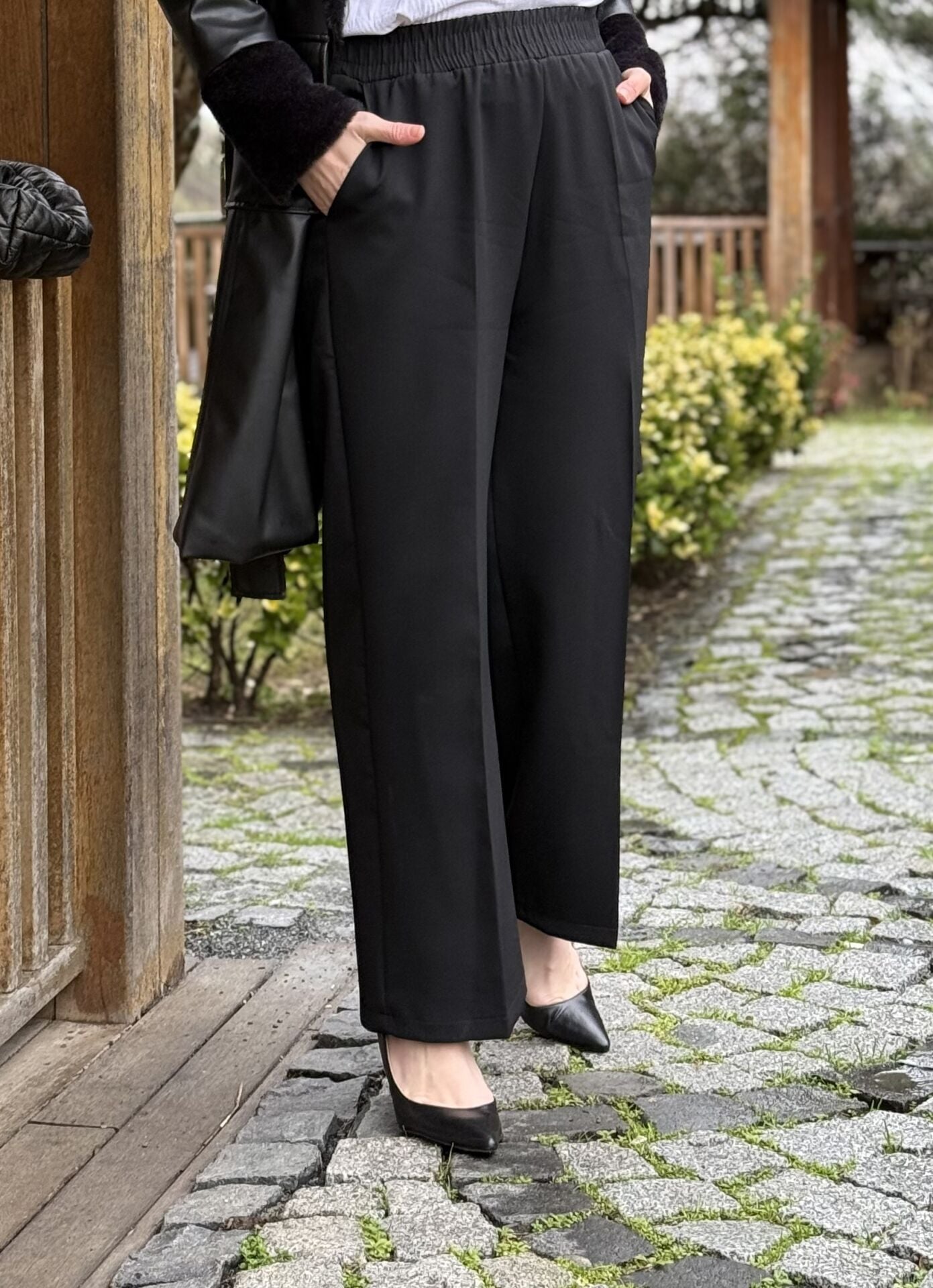 A.akay beli lastikli kumaş pantolon siyah