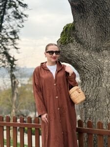 Eleni nakışlı kap-trenç Kahve