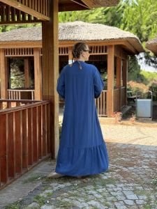 Polo Tensel pamuk kemerli elbise indigo