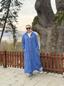 Eleni nakışlı kap-trenç Mavi