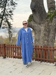 Eleni nakışlı kap-trenç Mavi