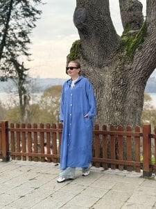 Eleni nakışlı kap-trenç Mavi