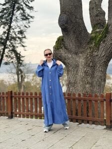 Eleni nakışlı kap-trenç Mavi