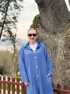 Eleni nakışlı kap-trenç Mavi