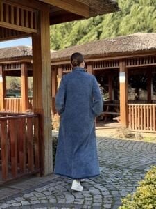 Fermuarlı cepli Kot elbise Mavi