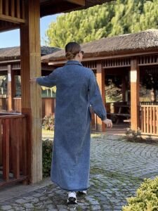 Fermuarlı cepli Kot elbise Mavi