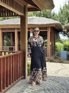 Keten pamuk etekli Takım siyah