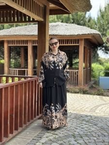 Keten pamuk etekli Takım siyah