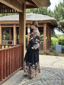 Keten pamuk etekli Takım siyah