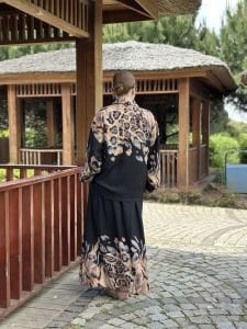 Keten pamuk etekli Takım siyah