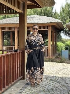 Keten pamuk etekli Takım siyah