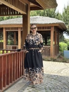 Keten pamuk etekli Takım siyah