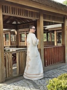 Henna viskon elbise ekru-hardal